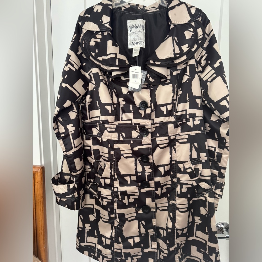 Nordstrom Black and Cream Patterned Trench Coat